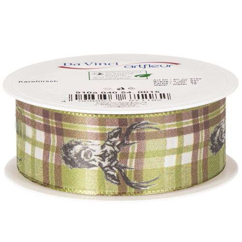 Dekoratív szalag szarvasfejjel és kockás mintával, 40mm x 15m | Floristik24.hu