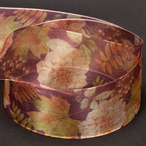 Ajándékszalag őszi színekben, organza szalag virágmintával, 40mm, 15m | Floristik24.hu
