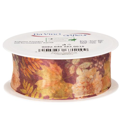 Ajándékszalag őszi színekben, organza szalag virágmintával, 40mm, 15m | Floristik24.hu