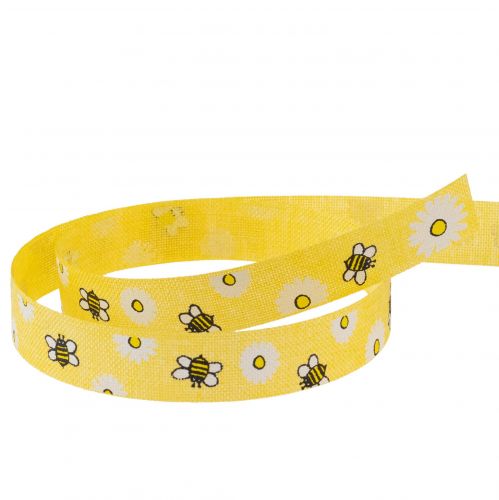 Floristik24 Szövet szalag sárga méhek dekorációs szalag nyári szalag W15mm L20m