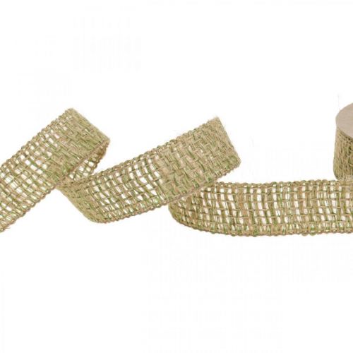 tételeket Deco szalag juta zöld, természet 25mm Juta szalag díszítéshez 10m