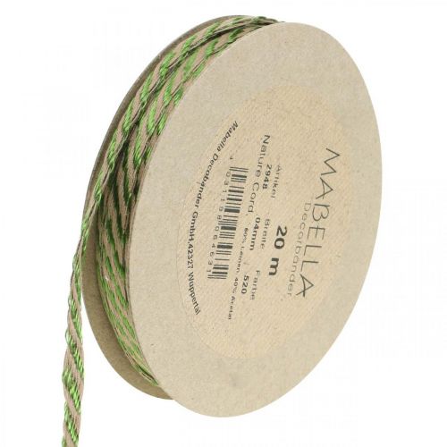 Floristik24 Deco szalag vászonzöld, natúr 4mm-es ajándék szalag díszszalag 20m