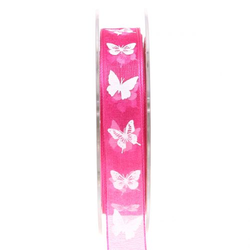 Floristik24 Organza szalag pillangó rózsaszín 15mm 20m