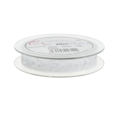 Floristik24 Organza szalag pillangó fehér 15mm 20m