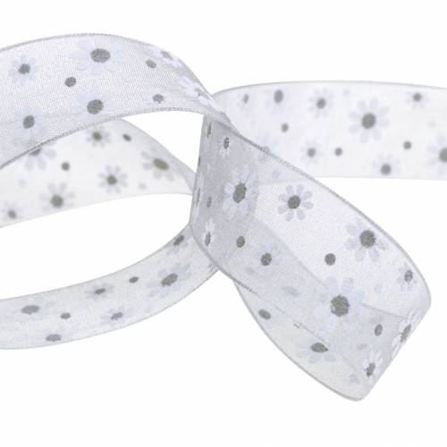 Floristik24 Organza szalag virágok szürke 20mm 20m