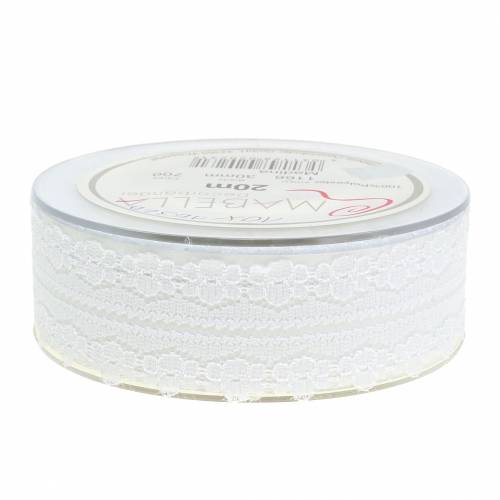 Floristik24 Csipke szalag díszítő szalag fehér 20m 3cm