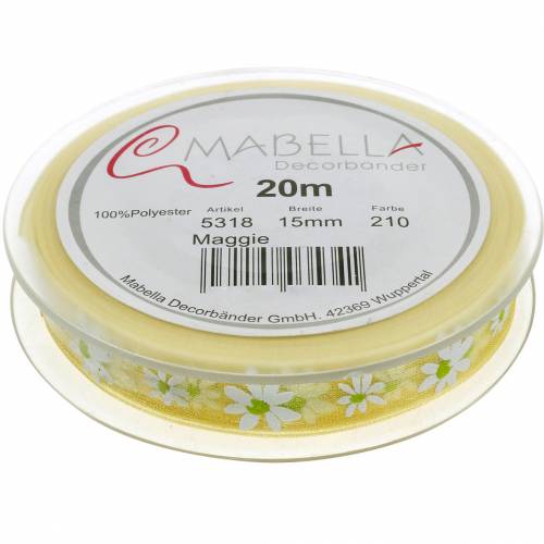 Floristik24 Organza szalag sárga virágok 15mm szövet szalag dekorációs szalag nyári dekoráció 20m