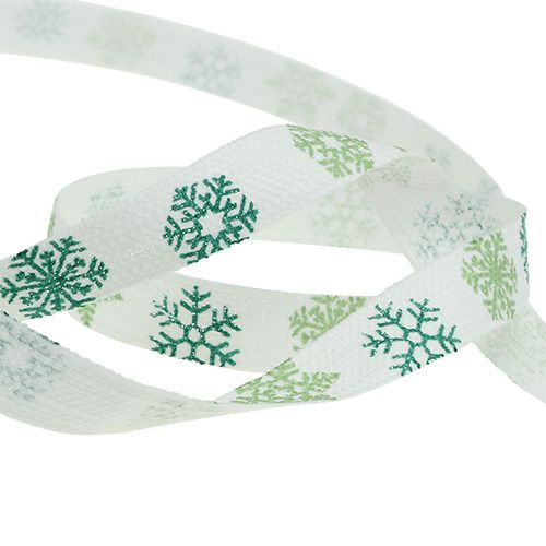 tételeket Dekoratív szalag hópelyhekkel fehér, zöld 15mm 15m