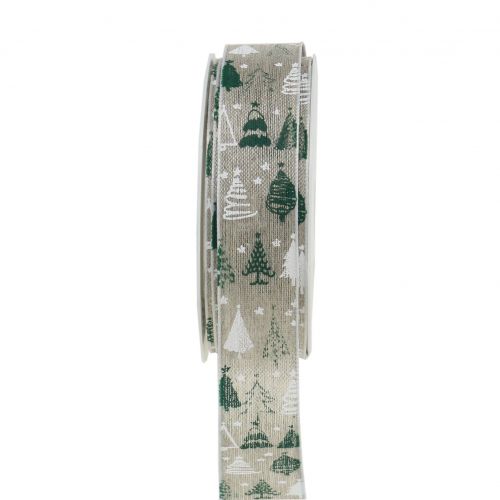 Karácsonyi szalag Karácsonyfa zöld, natúr 25mm 15m