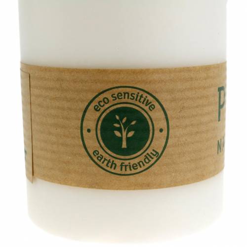 Floristik24 PURE Nature Safe Candle oszlopos gyertya sztearin, repceviasz 90/60mm fehér 1 db