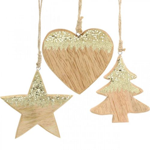 Floristik24 Karácsonyi dekoráció csillag / szív / fa, fa medál, Adventi dekoráció H10/12,5cm 3db