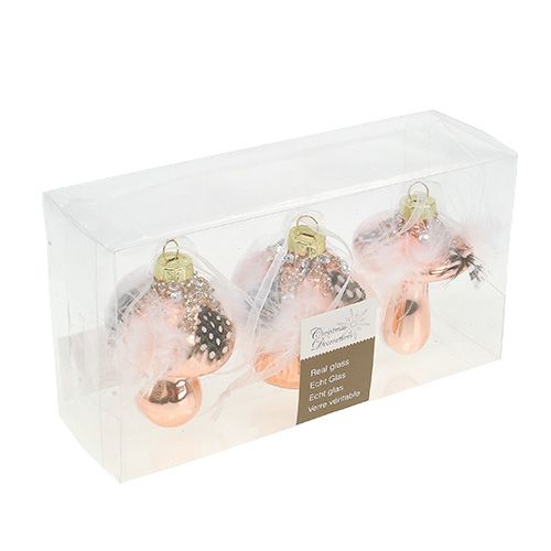 Floristik24 Fadíszek üveg gomba réz 8cm 3db