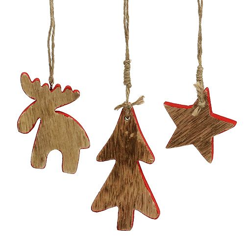 Floristik24 Fadíszek vegyes piros, natúr 7cm - 9cm 9db