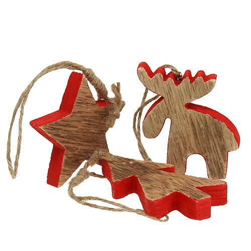 Floristik24 Fadíszek vegyes piros, natúr 7cm - 9cm 9db