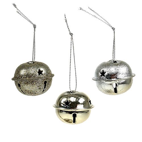 Floristik24 Karácsonyfadísz fém harang 4cm ezüst 12db