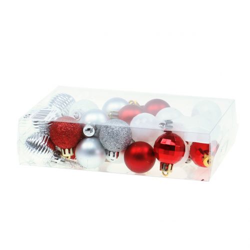 tételeket Fadísz keverék piros, fehér, ezüst Ø3cm 33db