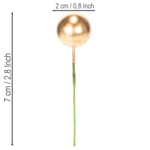 Mesterséges arany bogyós golyók dróton ünnepi dekorációhoz, 2cm, 48 darab | Floristik24.hu