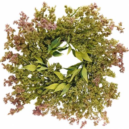 Mű hanga koszorú zöld, rózsaszín Ø72cm