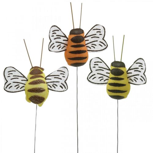 Floristik24 Méhecske dróton, virágdugók, deko méhek, tavaszi narancs, sárga W4,5cm 24db