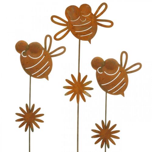 tételeket Kerti karó méhecske, tavaszi dekoráció, fém dugós patina L24,5cm 6db