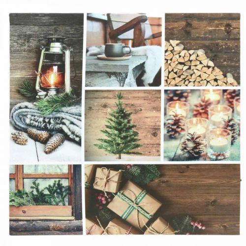 Floristik24 LED falfestmény Karácsonyi barna LED dekoráció 38 × 38cm Elemhez