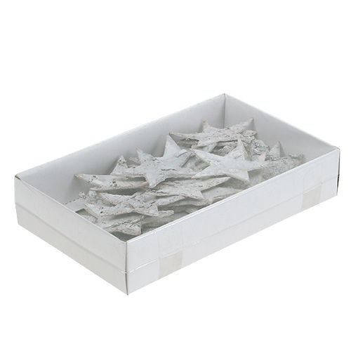 Floristik24 Nyírfa csillag fehérre meszelve 6,5cm 36 db