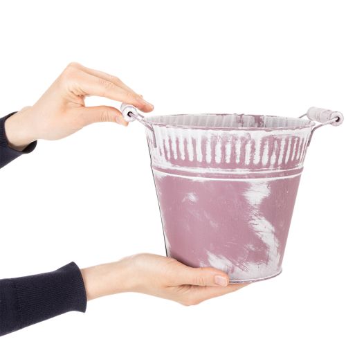 Bádogvödör, lila és fehérre meszelt, Ø19cm M17cm, 1 db. | Floristik24.hu