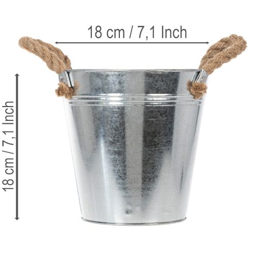 Fényes fém vödör kötélfogantyúkkal, Ø18cm | Floristik24.hu