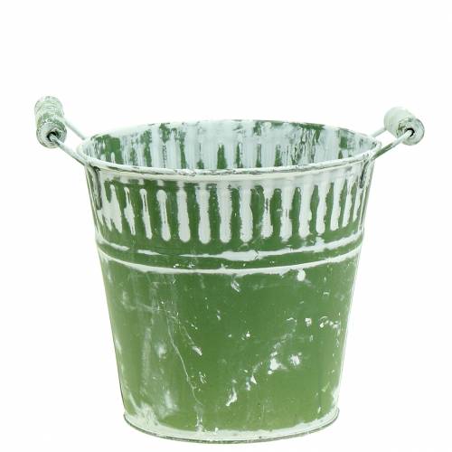 Bádog vödör zöld fehérre meszelt Ø16cm H15cm 1 db | Floristik24.hu
