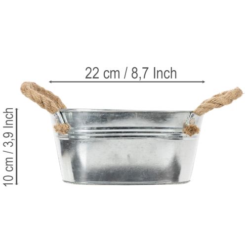 Fémtál kötélfogantyúkkal, ezüst, 22 cm magas, 10 cm magas | Floristik24.hu