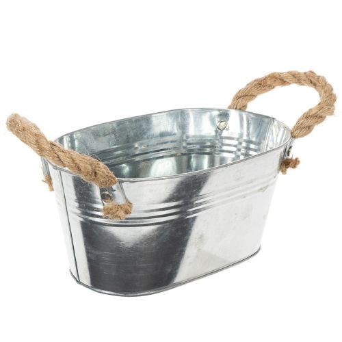 Fémtál kötélfogantyúkkal, ezüst, 22 cm magas, 10 cm magas | Floristik24.hu