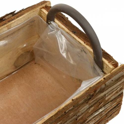 Floristik24 Virágláda, fa láda kéreggel, cserép füllel 38cm