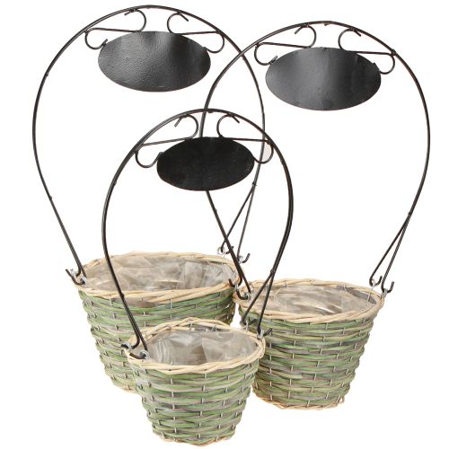 Virágkosár fogantyú fémjellel Ø23/20/17cm 3 db
