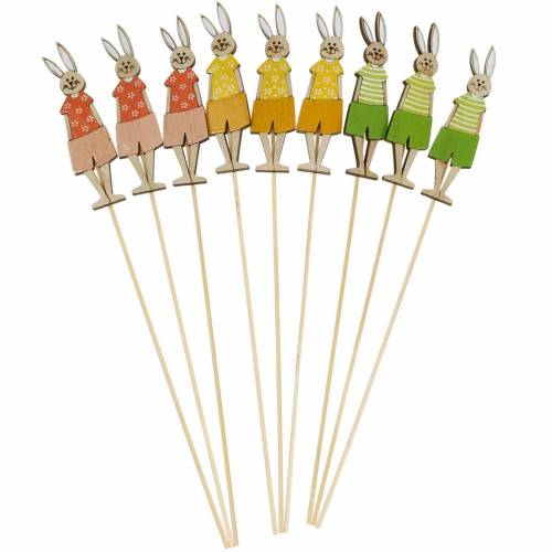Floristik24 Virágdugó Húsvéti nyuszi pálcikán Fa nyuszi díszdugó Húsvéti dekoráció 9db