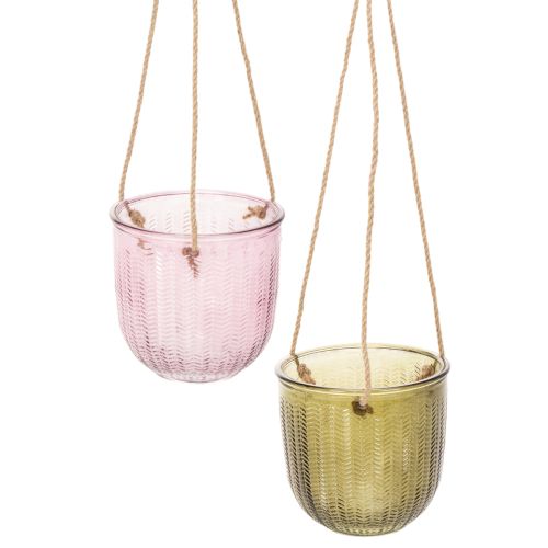 Üveg virágcserép/függőlámpás, lila/zöld, 14 cm, 2 darab