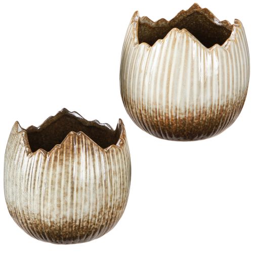 tételeket Virágcserepes Kerámia Tojás Törött Krémbarna Ø11,5cm 2 db
