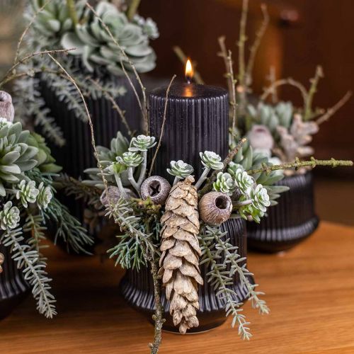 Floristik24 Virágcserép kerámia ültetőhornyok fekete Ø12cm H10,5cm