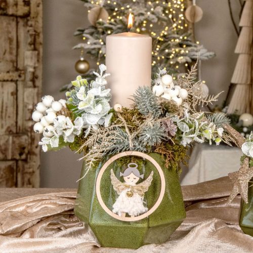 Floristik24 Virágcserép kerámia virágtartó zöld hatszögletű Ø14cm H12cm