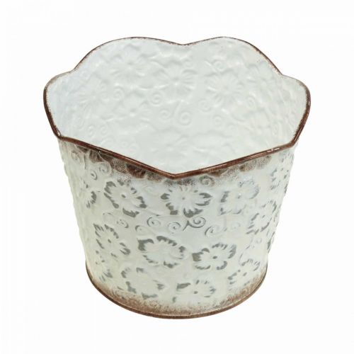 Floristik24 Virágcserép fehér fém cachepot növénycserép Ø13cm H11,5cm