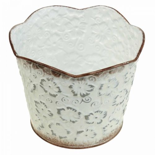 Floristik24 Virágcserép fehér fém cachepot növénycserép Ø16cm H12,5cm