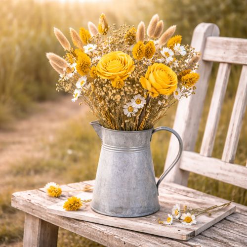 tételeket Szárazvirág-csokor rózsákkal, sola fából. Elegáns csokor otthoni dekorációhoz. 50cm