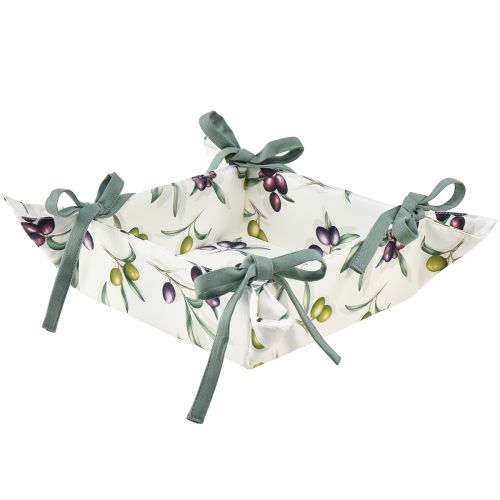 Floristik24 Kenyérkosár textil kenyértáska fehér mintás olíva 20x20x7cm