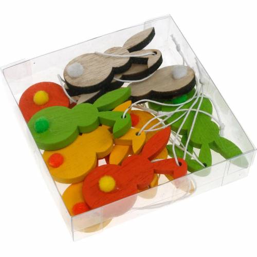 Floristik24 Színes húsvéti nyuszi akasztó fa húsvéti dekoráció 12db