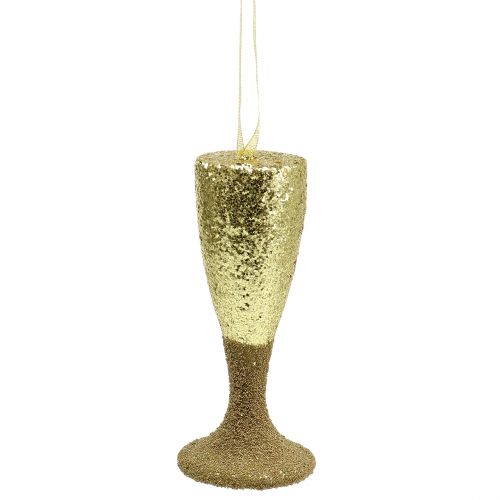 Akasztós pezsgőspohár világos arany csillogó 15cm szilveszter és karácsony