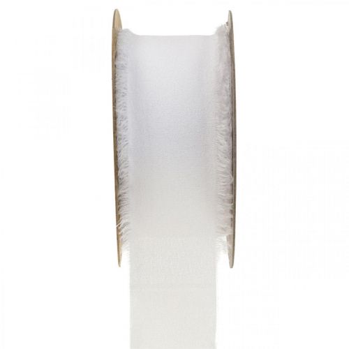 Floristik24 Sifon szalag fehér szövet szalag rojtokkal 40mm 15m