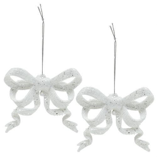 Floristik24 Karácsonyfadíszítő hurok 9cm csillogó fehérrel 12db