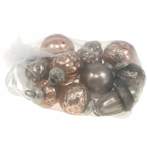 Floristik24 Mini-karácsonyi dekorációs mix 4,5 cm-es réz válogatott valódi üveg 10 db