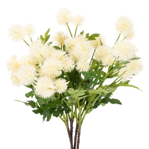 Mű krizantém virág, krémfehér csokor, díszes ág, nagy 56 cm, 4 darab