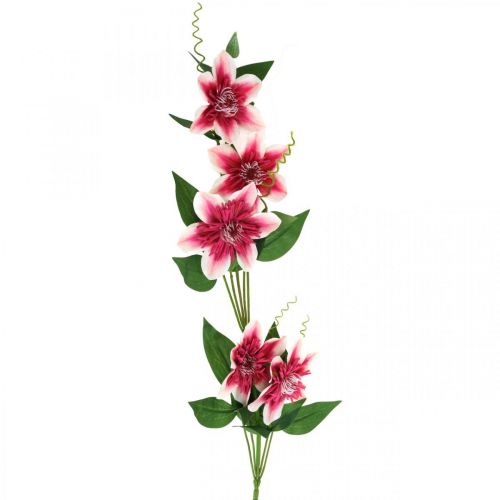 Floristik24 Clematis ág 5 virággal, művirág, dekoratív ág rózsaszín, fehér L84cm