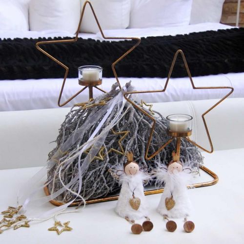 tételeket Angyalfigura ülő karácsonyi dekoráció fa fém fehér H12cm